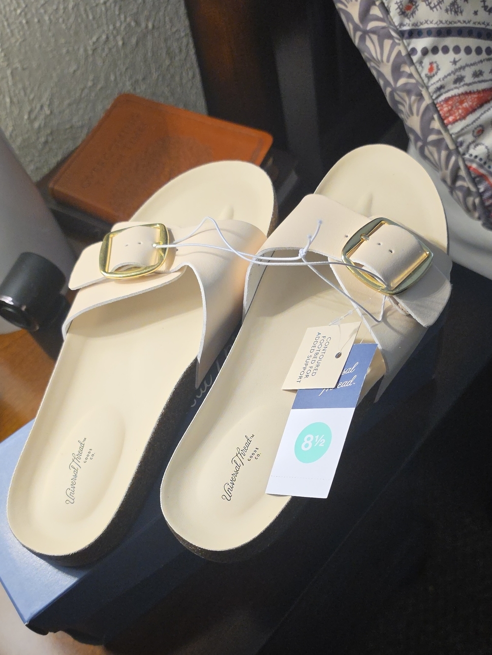 Universal Thread Cream Slide Sandals with Gold Buckles